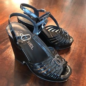 Chanel Black Chunky Wedges